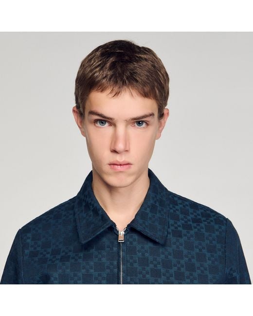 Sandro Blue Square Cross Denim Jacket for men