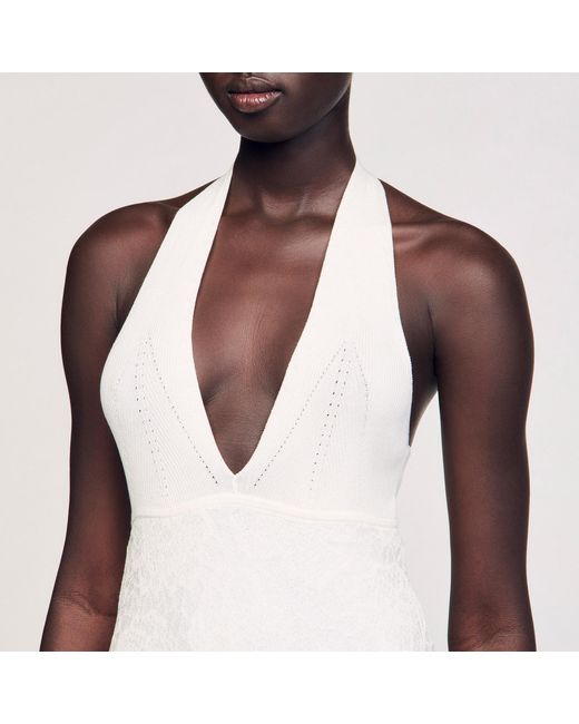 Robe longue en maille Sandro en coloris White