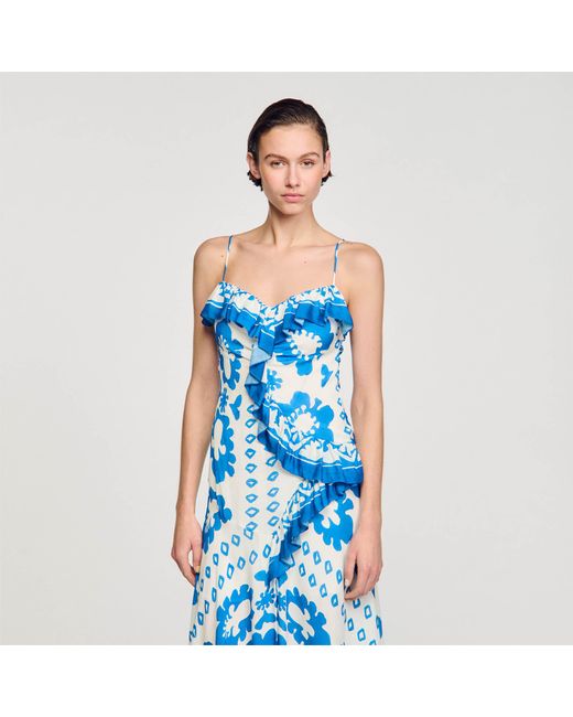 Sandro Blue Ruffled Print Dress