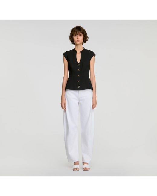 Sandro White Buttoned Peplum Top