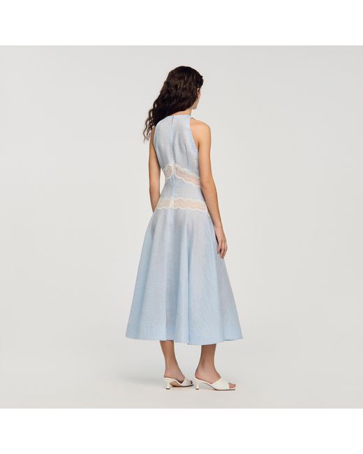 Sandro Blue Maxi Dress With Lace Details