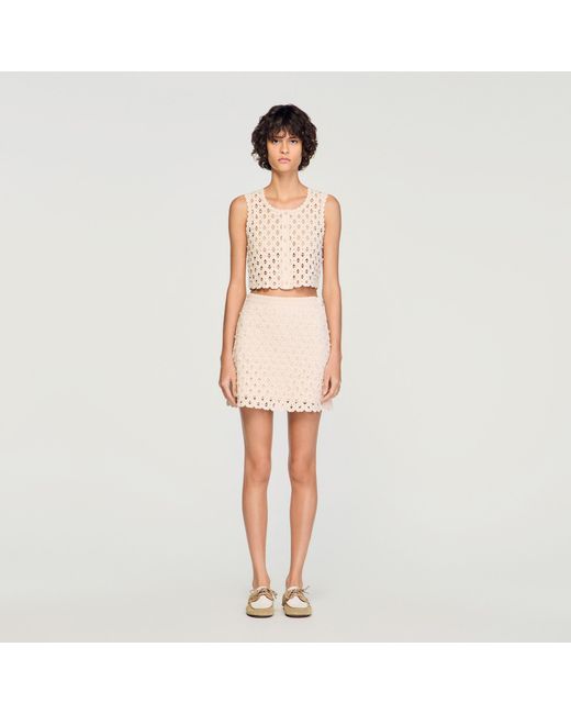 Sandro Natural Beaded Crochet Cardigan
