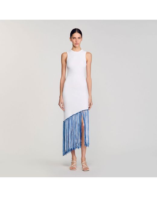 Sandro Blue Fringed Maxi Dress