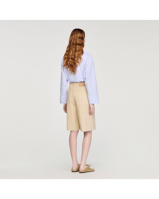 Sandro Blue Cotton Bermudas With Cutout Flowers