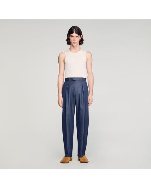 Sandro Blue Pleated-Effect Trousers for men