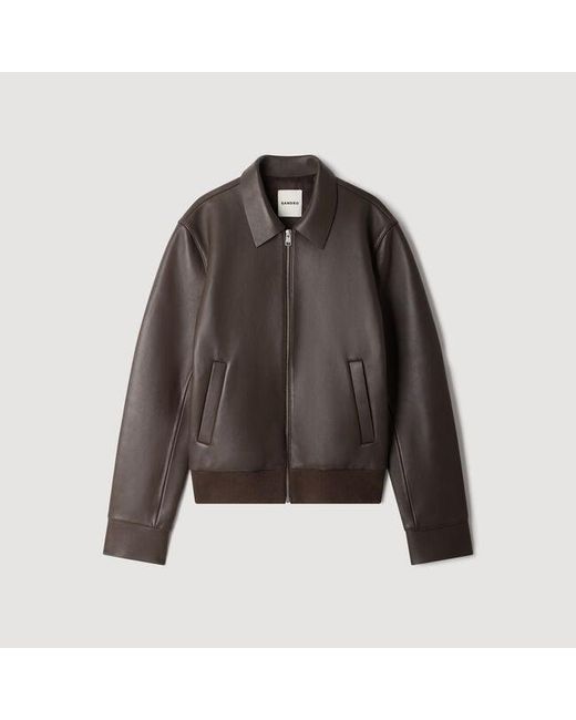 Sandro Black Zip-Up Lambskin Leather Jacket for men