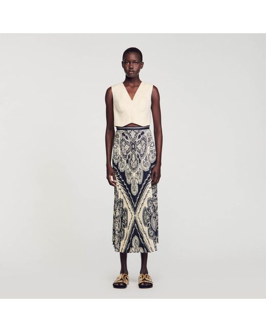 Sandro Gray Floaty Bandana-Print Maxi Skirt