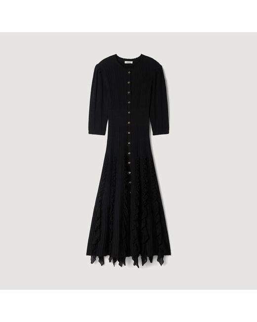 Sandro Blue Knit Maxi Dress With Ruffles
