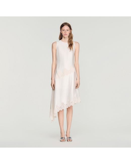 Sandro White Asymmetric Satin-Effect Dress