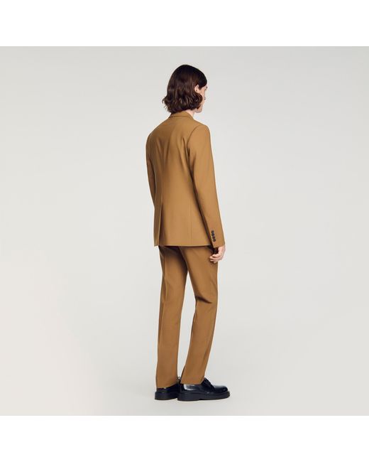 Sandro Natural Double-Breasted Wool Suit Jacket for men