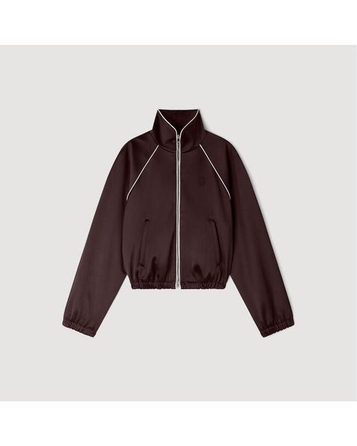 Sandro Blue Cropped Embroidered Satin Jacket