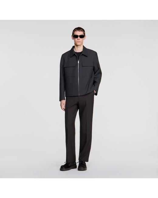 Sandro Black Straight Zip-Up Jacket for men
