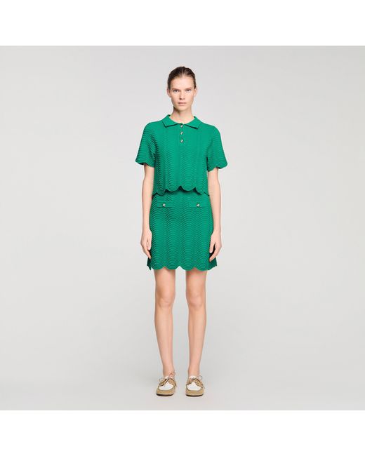 Sandro Green Short Fancy Knit Skirt