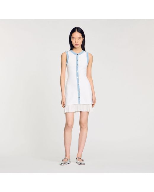 Sandro Short Knit Dress With Ruffles in White | Lyst UK