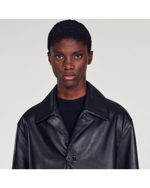 Sandro Blue Long Leather Coat for men