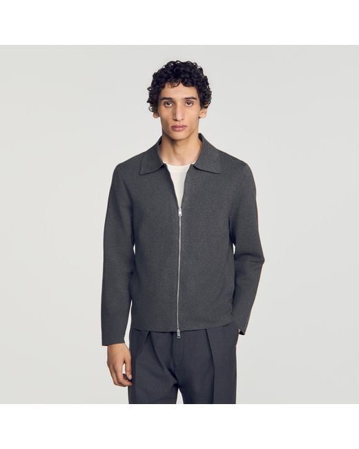 Sandro Blue Zip-Up Knit Cardigan for men