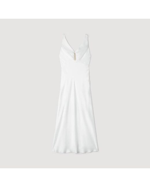 Sandro White Jewel Satin-Effect Maxi Dress