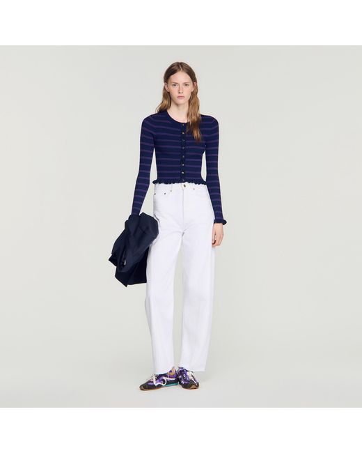 Sandro Blue Striped Knit Cardigan