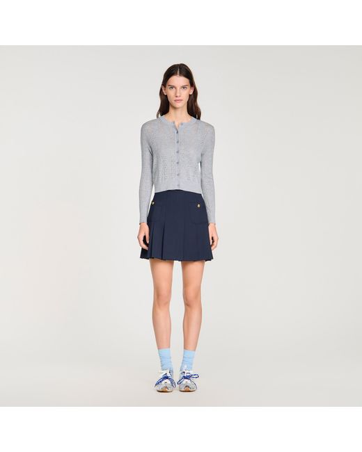 Sandro Blue Pointelle Knit Cardigan