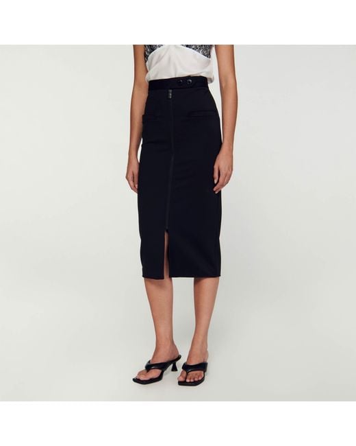 Sandro Blue Straight-Fit Zip-Up Skirt