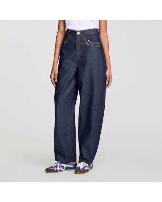 Sandro Blue Barrel Jeans With Metal Details