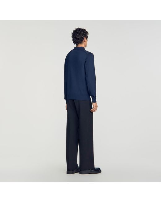 Sandro Blue Long-Sleeved Polo Shirt for men