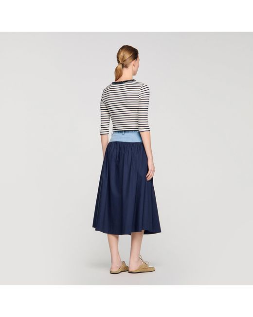 Sandro Blue Short Striped Tee With Pearl Collar