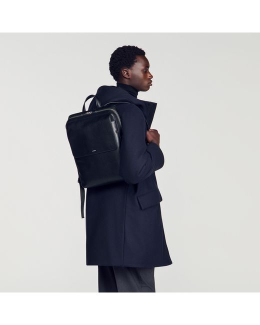 Sandro Black Reconstituted Leather Rucksack for men