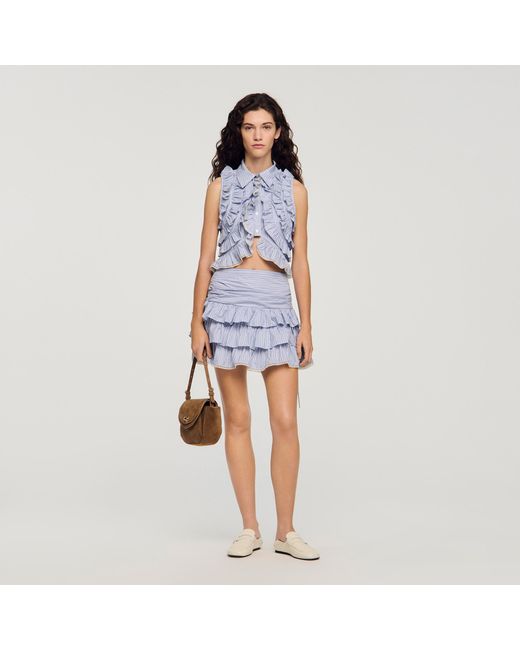 Sandro Blue Short Striped Ruffled Skirt