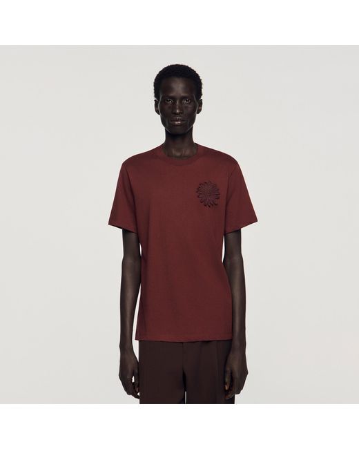 Sandro Red Cotton Crochet Flower T-Shirt for men