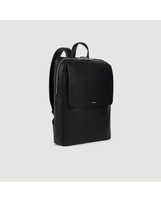 Sandro Black Reconstituted Leather Rucksack for men