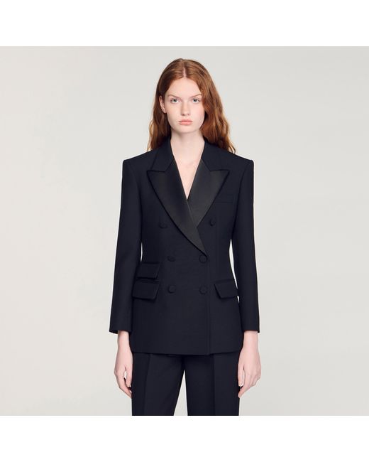 Sandro Blue Tuxedo Jacket With Satin Collar