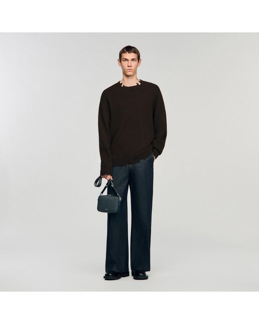 Sandro Black Small Reconstituted Leather Bag for men