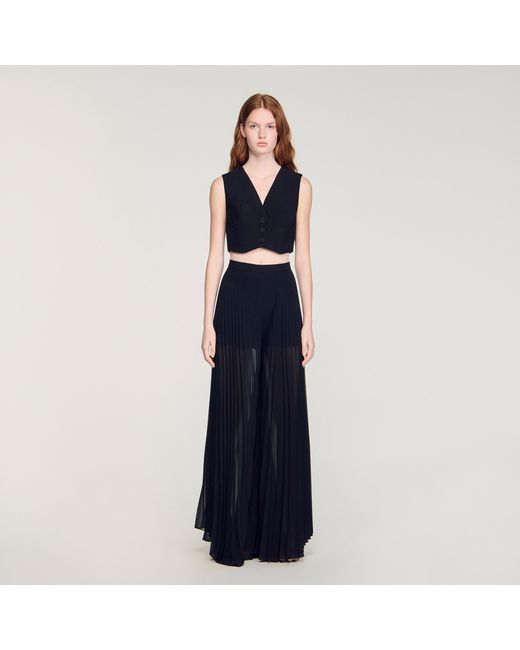 Sandro Blue Pleated Wide-Leg Trousers
