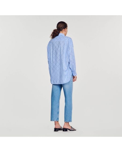 Sandro Blue Oversized Shirt With Rhinestones