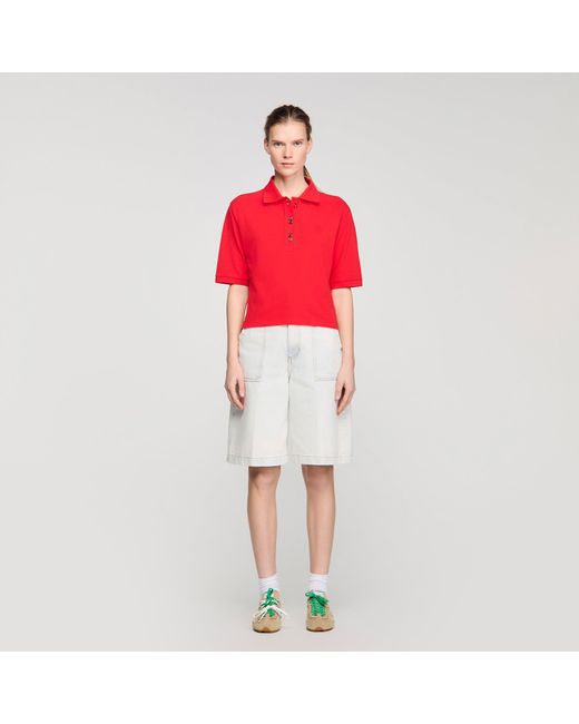 Sandro Red Fancy Button Polo Shirt
