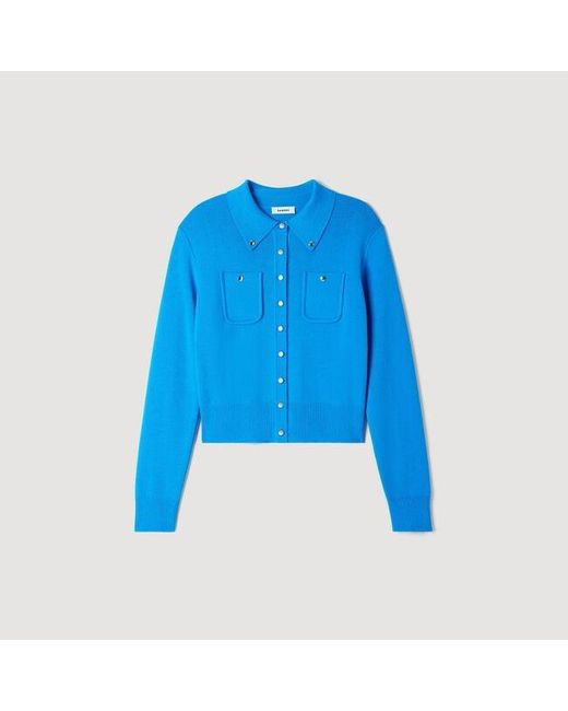 Sandro Blue Cardigan With Metal Buttons
