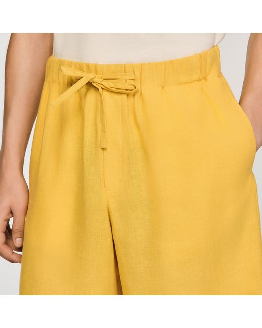 Sandro Yellow Elastic Waist Linen Shorts for men