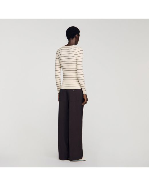 Sandro Black Striped Ribbed Cardigan