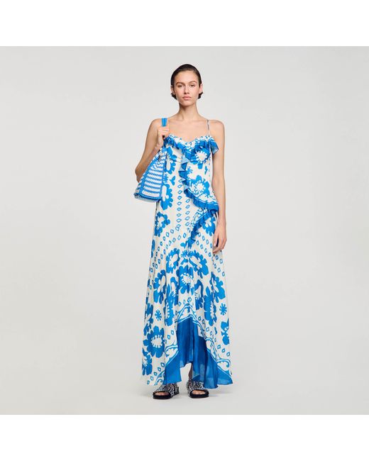 Sandro Blue Ruffled Print Dress