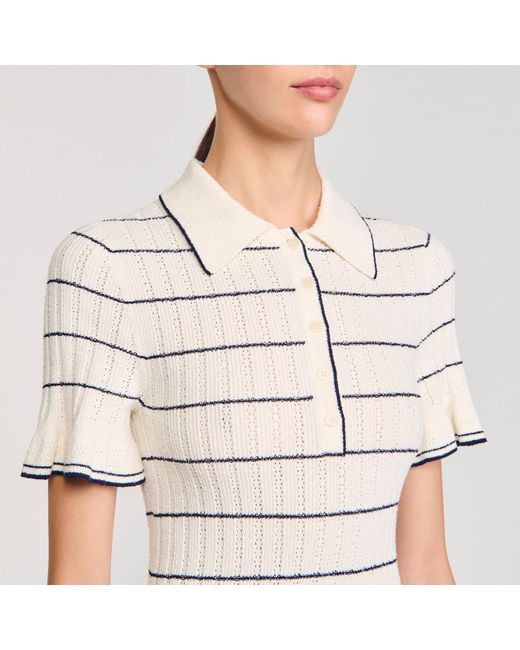 Robe longue en maille à col polo Sandro en coloris White