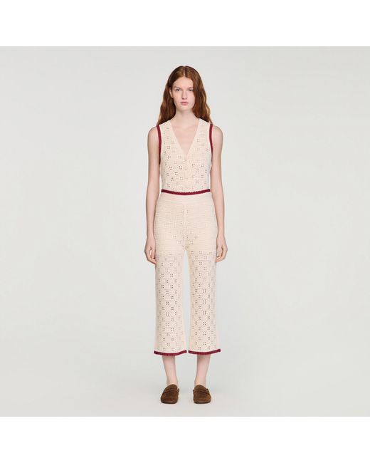 Sandro Pink Crochet-Look Knit Trousers