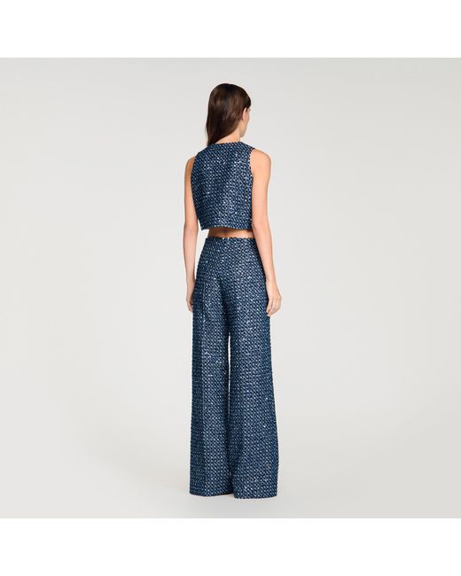 Sandro Blue Sequin Crop Top
