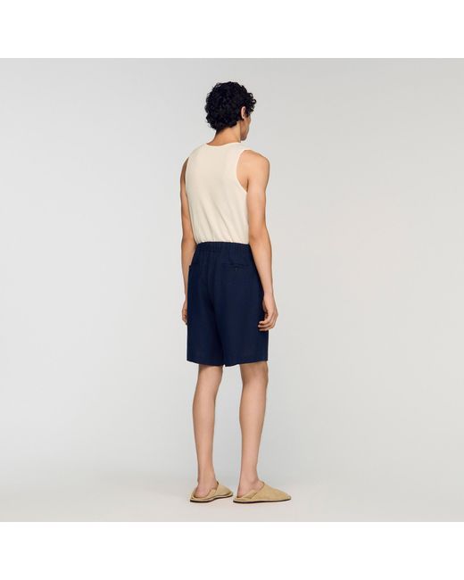 Sandro Blue Elastic Waist Linen Shorts for men