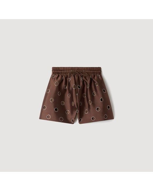 Sandro Red Distressed Rhinestone Shorts