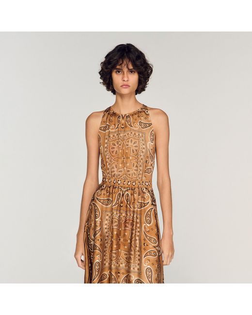 Sandro Brown Bandana-Print Maxi Dress