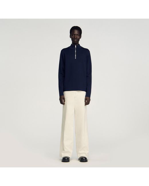Sandro Blue Wool Jumper With Zip Collar for men
