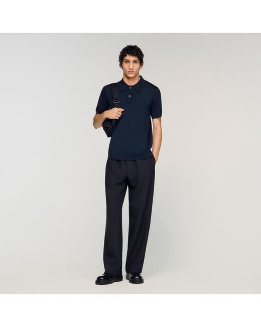 Sandro Blue Short-Sleeve Knitted Polo Shirt for men