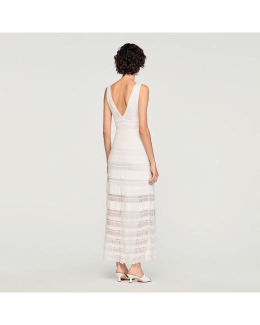 Sandro White Pointelle Knit Maxi Dress
