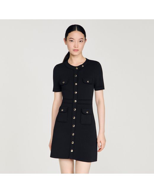 Sandro Blue Button-Up Knit Short Dress